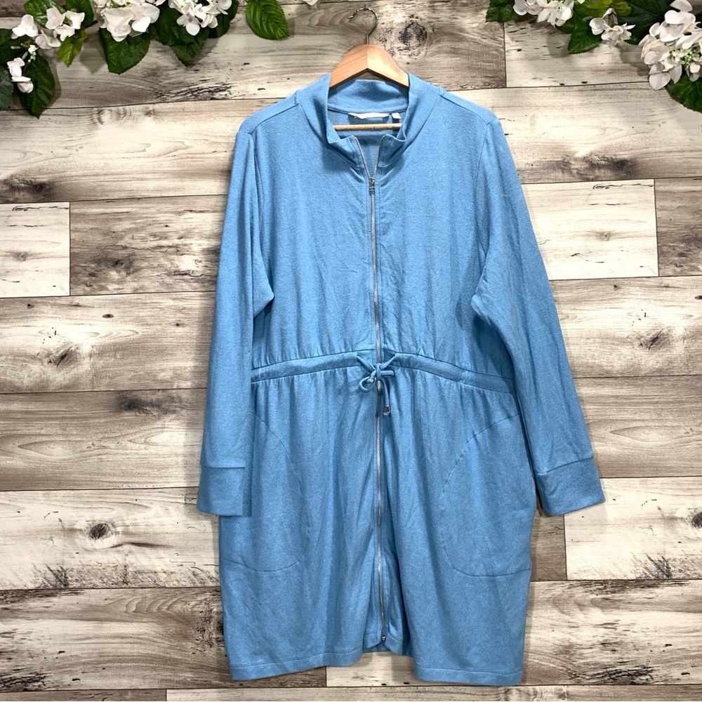 Soft Surroundings heather blue long sleeve zipper sweater dress XL athleisure